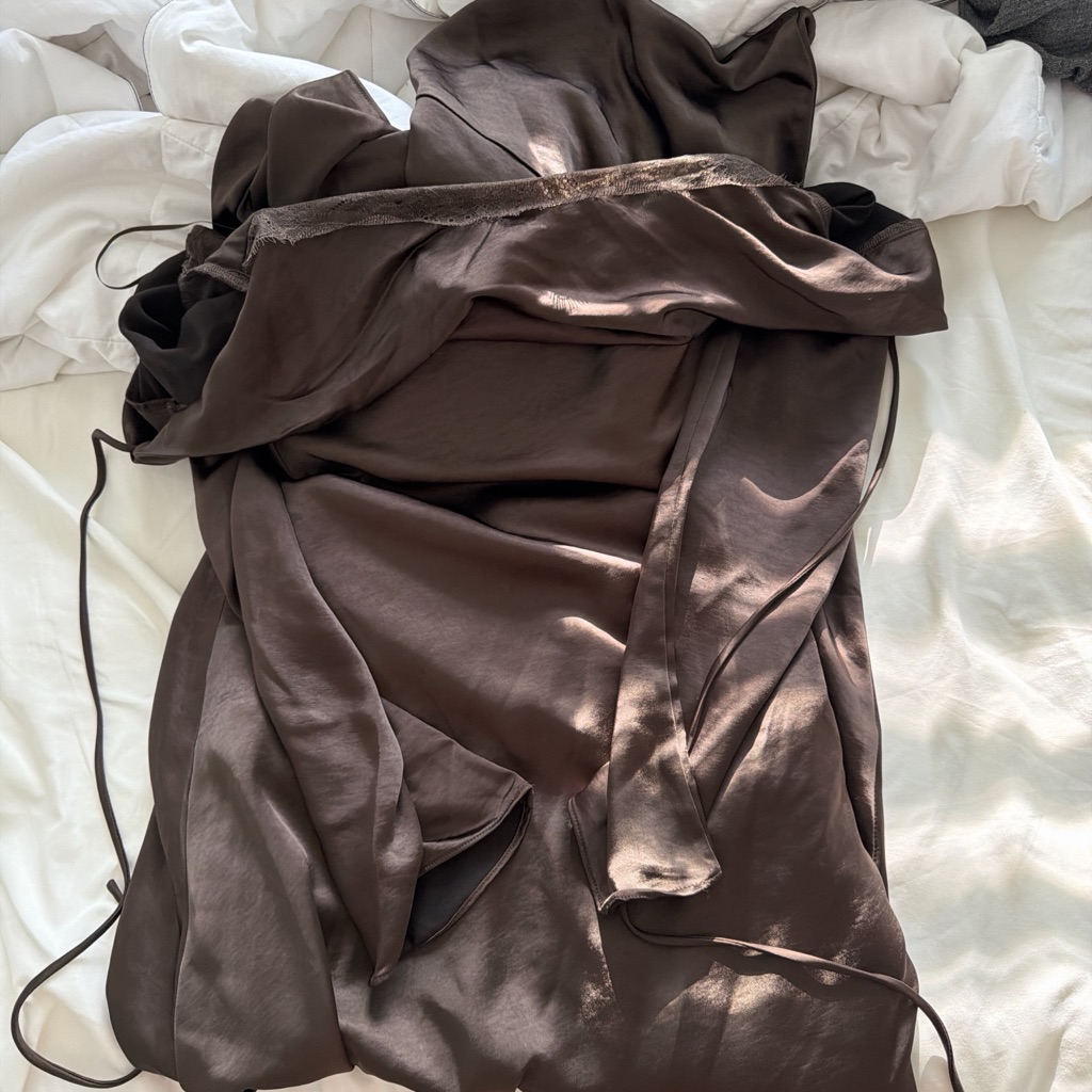 Meshki Brown Satin Maxi Slip Dress